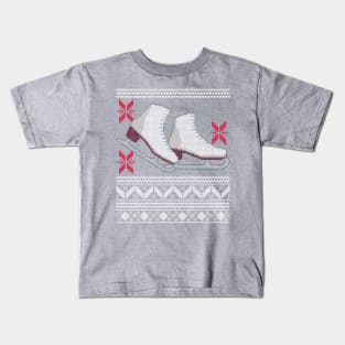 Ugly Christmas Sweater design with Ice Skates and Snowflakes Kids T-Shirt